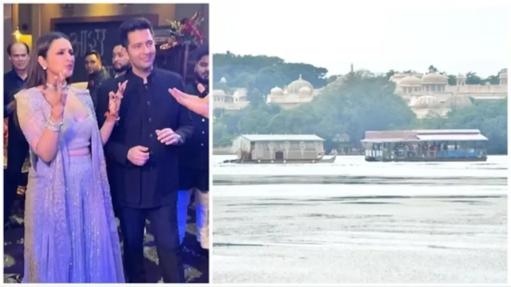 "Parineeti Chopra aur Raghav Chadha ki shaadi ke live update: Baraat naavon par aayi, dulhan bani Manish Malhotra ki poshak mein."