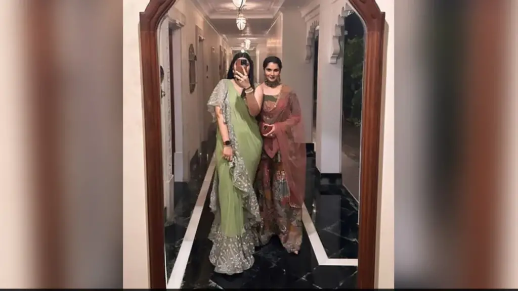 "Parineeti ki bestie Sania Mirza ne wedding guest style bar mein festive floral sharara pehnaya."