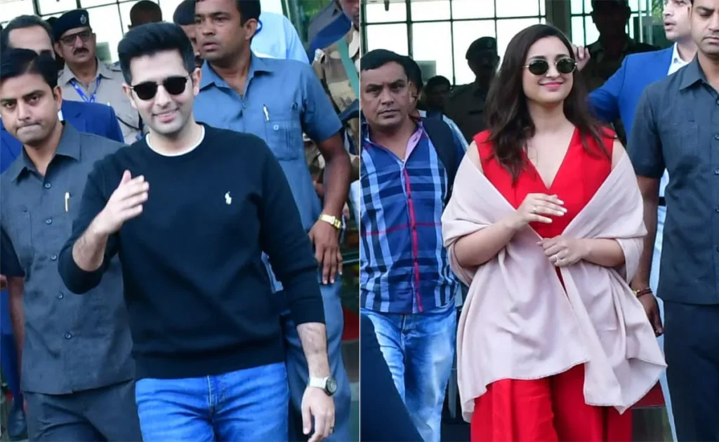 "Shaadi se pehle Parineeti Chopra aur Raghav Chadha ka Udaipur Airport par zordaar swagat hua."