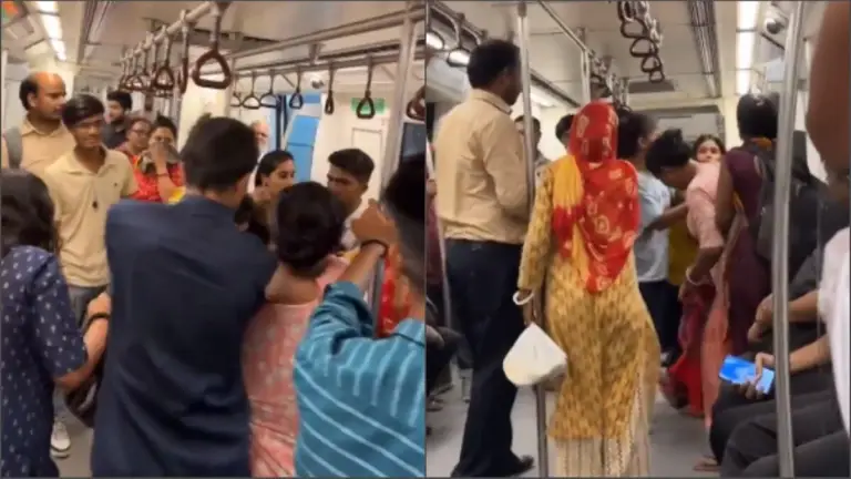 "Delhi Metro Fight mein ek aur hinsak vivad, gusse mein yatri ne yuvak par hamla kiya, video viral."